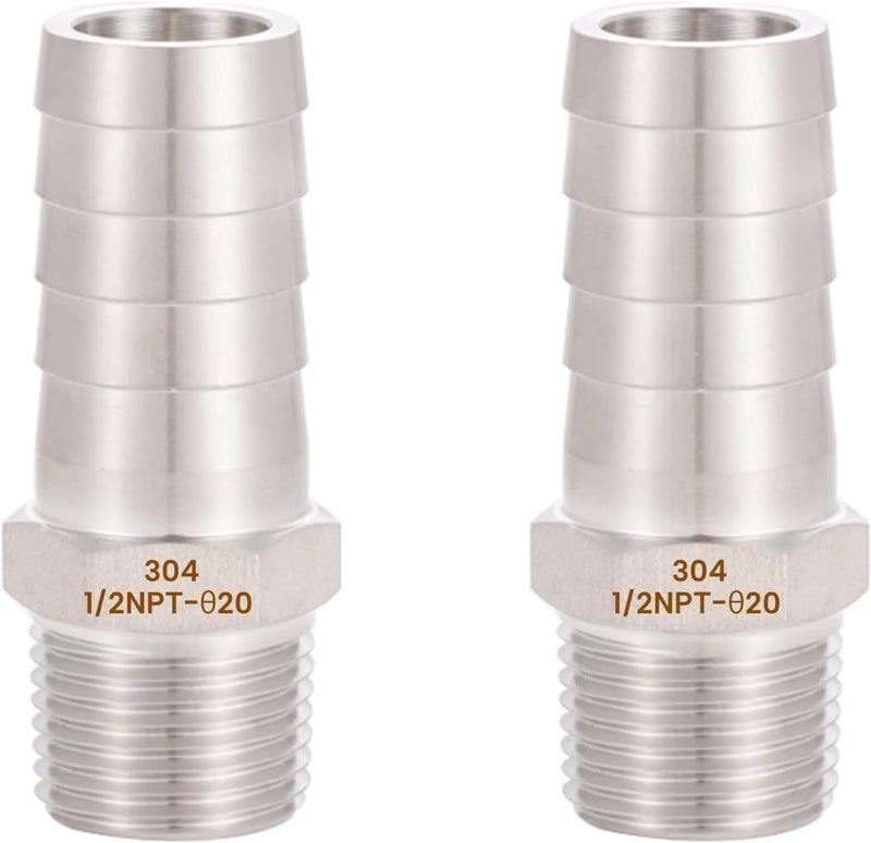 CbeeSo 304 Stainless Steel 3/4" Hose Barb to 1/2" Male NPT Home Brew Fitting Water Fuel Air， lead-free (Pack of 2) - Image 1